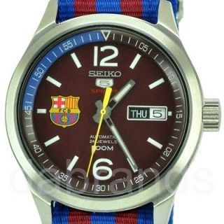 Seiko 5 Mens Sport FC Barcelona Red Dial Automatic WR100M Watch 