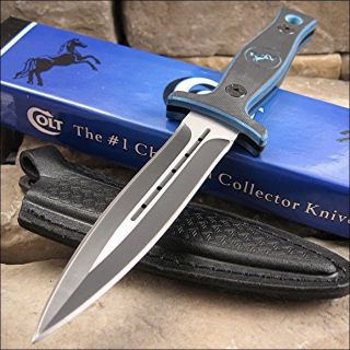   Dagger Knife Black & Blue G 10 Double Edge Blade Brand NEW in Box