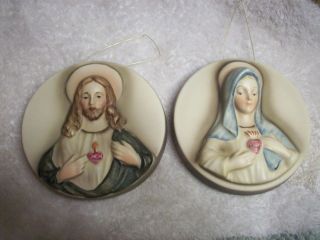 Vintage Napco RELIGIOUS Ceramic Plaques, Pictures SACRED HEART