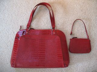 Red Leather Franklin Covey laptop briefcase bag w/ matching accessory 
