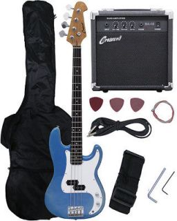 Newly listed NEW Crescent BLUE CHROME Electric Bass Guitar Combo+Strap 