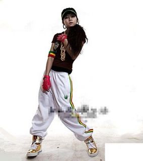 White Hip Hop Style W/Mutli Colorful Side Ribbon Pants/Trouser, For 