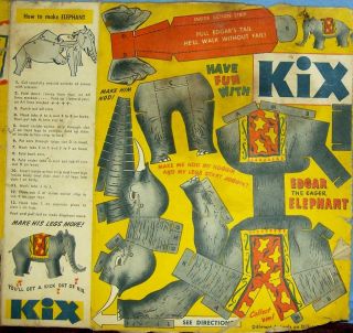 1952 KIX Cereal Box Premium Cut Outs County Fair Edgar the Elephant