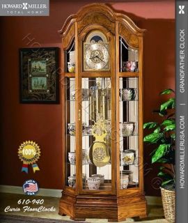 610940 Howard Miller Large curio grandfather Clock in Oak triple chime 