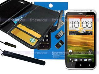 Black Leather Case Wallet+Screen Protector+Styl​us for HTC One X