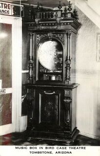 Vintage Real Photo PC, Polyphon Music Box in Bird Cage Theatre 