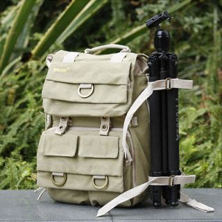Green Canvas DSLR Camera Rucksack Laptop Backpack For Canon Nikon 