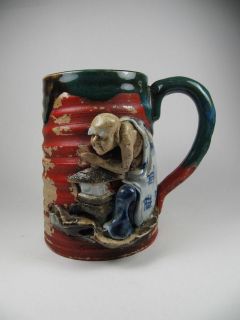 Signed Antique Japanese Sumida Gawa Pottery Mug with Handle