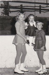 Vintage Old Photo Three Pretty Cute Young Girls on Ice Skates 
