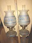 VINTAGE PAIR DELICATE BLUE FLORAL OIL LAMP STYLE TABLE LAMPS HOME 
