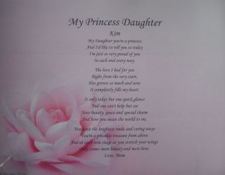 MY PRINCESS DAUGHTER CARD PERSONALIZED POEM BIRTHDAY GIFT IDEA PINK 