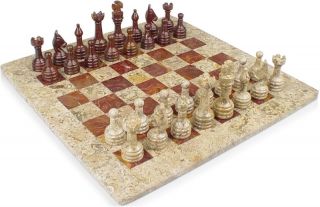 Classic Coral Stone & Red Marble Chess Set   12