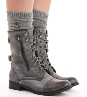   Army Flat Lace Up Biker Style Military Shoes Ankle Boots Size 3 8