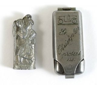 ST. CHRISTOPHER Antique POCKET SHRINE Germany ~Steel Case with Antique 