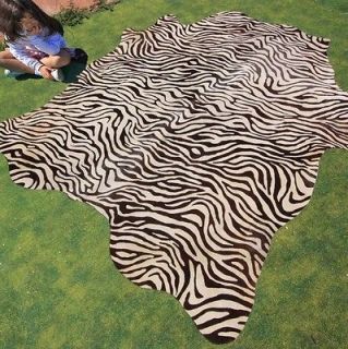 Zebra Print/Printed Cowhide Cowskin Cow Hide Rug Carpet Animal Leather 