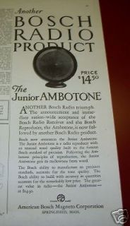 1925 Antique Bosch Junior Ambotone Radio Receiver Ad