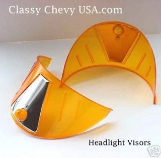Pair of AMBER Plastic Headlight visors NEW (Fits 1952 Chevrolet)