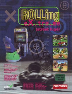 NAMCO ROLLING EXTREME STREET LUGE VIDEO ARCADE GAME FLYER BROCHURE NOS 