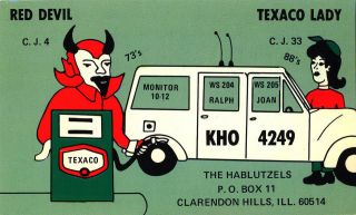 vintage CB radio QSL postcard devil gas pump comic 1970s Clarendon 