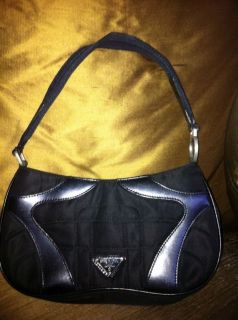 Authentic PRADA Black Tessuto & Leather Nero purse handbag bag MINT