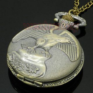 Bronze Owl Quartz Big Pocket Watch Necklace Pendant Chain Girl Gift 