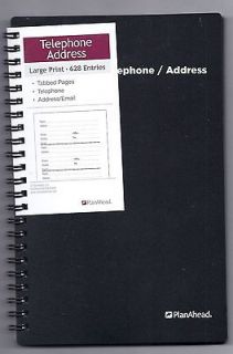 NEW BLACK DBL SPIRAL ADDRESS BOOK LARGE PRINT LAMINTED TABBED PAGES 