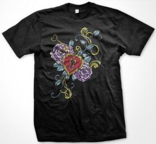 Key To My Heart Art Tattoo Rose Flower Graphic T Shirt