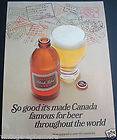 1968 CARLINGS BEER BLACK LABEL LAGER STUBBY BOTTLE CANADA AD 