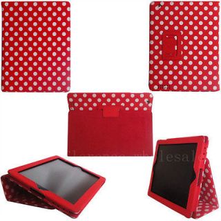 Red Leather Polka Dot PU Case Stand Smart For Apple iPad 2