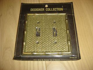 ANTIQUE METAL WITH BASKET WEAVE DESIGN DOUBLE LIGHT SWITCH PLATE 
