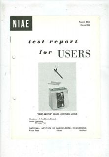 NIAE TEST REPORT   INFRA TESTER GRAIN MOISTURE METER (1964)