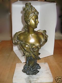 Italian Bronze Sculpture J Fairo Early 1900s Victorian Lady Bust w 