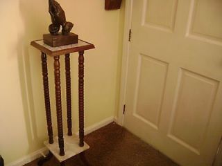VTG Wood Plant Stand Pedestal w marble top / shelf VERY NICE