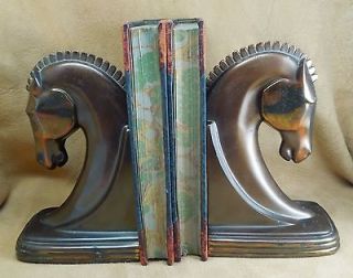 Dodge Stylized Horsehead Bronze Finished Pot Metal Bookends Original 