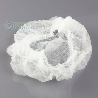 100 pcs Hair Net Cap Disposable Non Woven White Fabrics Pleated Anti 