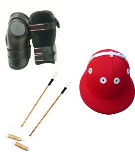 Polo helmet,2 Root Cane Polo mallets,3 Strap Velcro Polo Knee Guards 