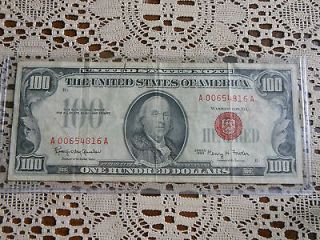 1966 $100 Red Seal Note Small Bill A 00654816 A Nice Has Tear