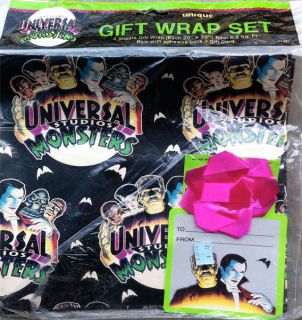 Universal Studios Monsters Gift Wrapping Paper Bow Card