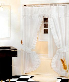 Beige Bathroom Ruffle Fabric Shower Curtain Set+Valance