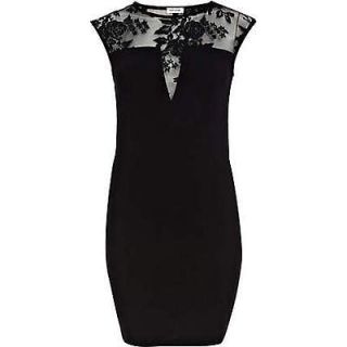 RIVER ISLAND dress,size 8.Bodycon.Blac​k jersey and lace.Sheer back 