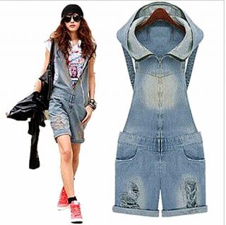 New Fashion Women CASUAL Vintage Overall Jeans Jumpsuit Short Size S/M 