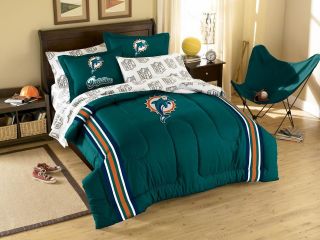Miami Dolphins NFL Twin/Full Size Bed Chenille Comforter Set w/2 
