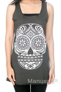 Skull Face Day of The Dead Skeleton WOMEN TANK TOP T SHIRT Vest Dress 