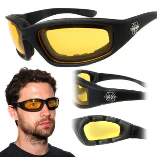   Yellow Night Driving Lens Sunglasses Foam Padded Motorcycle Glasses