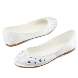   white satin rhinestones bridal ballet comfy casual flats shoes size