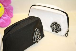 Lancome Black/White Cosmetic Bag with Black Metal Edge Flower  Choose 