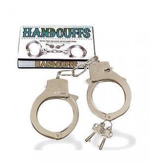 Handcuffs Cuffs Toy Chrome Plated Metal Chain 2 Keys