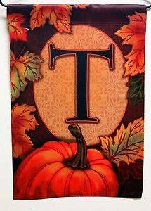 Fall Pumpkin Monogram T Autumn Decorative Garden Flag