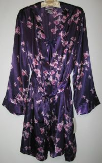   Purple Satin Butterfly Chemise Nightgown Robe Set Womens S/M L/XL