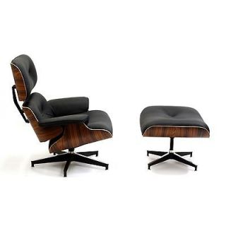 MidMod Eames Style Lounge Chair and Ottoman   Black Leather 